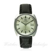 A GENTLEMAN'S STAINLESS STEEL IWC AUTOMATIC WRIST WATCH CIRCA 1970s D: Silver dial with black &