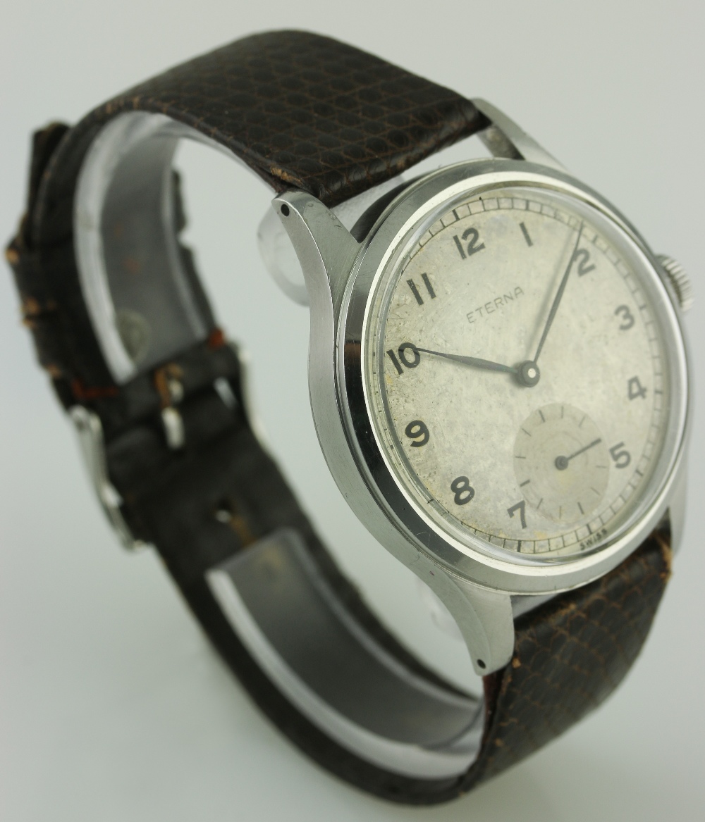 A GENTLEMAN'S STAINLESS STEEL ETERNA WRIST WATCH CIRCA 1940s D: Silver dial with Arabic numerals, - Image 4 of 7