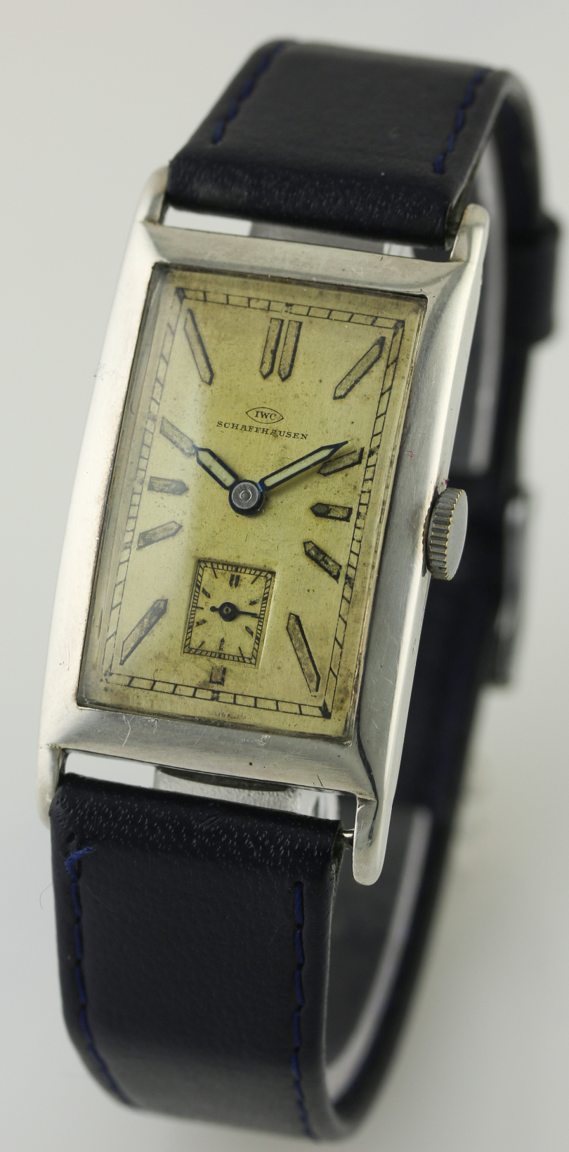 A GENTLEMAN'S SOLID SILVER IWC RECTANGULAR WRIST WATCH CIRCA 1930s D: Silver dial with applied - Image 2 of 8