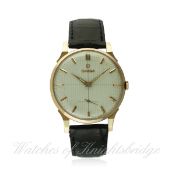 A RARE GENTLEMAN'S LARGE SIZE 18K SOLID PINK GOLD OMEGA WRIST WATCH CIRCA 1960
D: Silver "pin