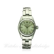 A LADIES STAINLESS STEEL ROLEX OYSTER PERPETUAL BRACELET WATCH CIRCA 1964, REF. 6632
D: Silver