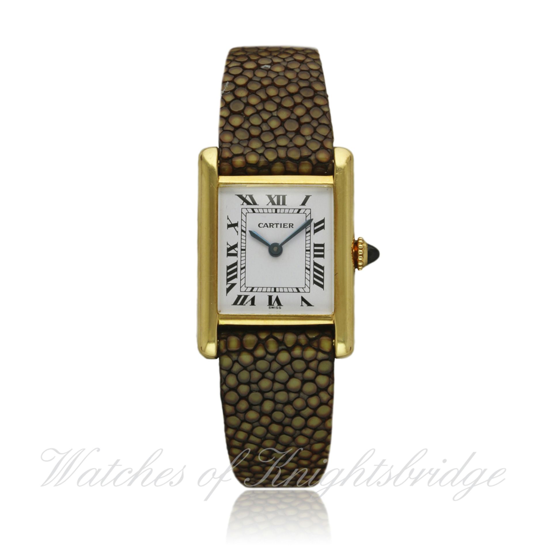 A LADIES 18K SOLID GOLD CARTIER TANK WRIST WATCH CIRCA 1980s D: White dial with Roman numerals &