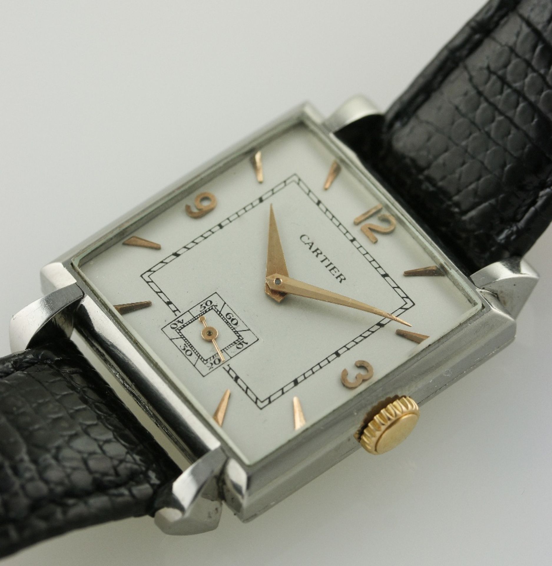 A GENTLEMAN'S STAINLESS STEEL CARTIER WRIST WATCH CIRCA 1950, MADE BY JAEGER-LECOULTRE D: Silver - Image 3 of 8
