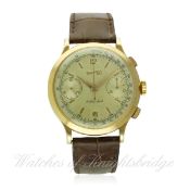 A GENTLEMAN'S 18K SOLID GOLD EBERHARD & CO EXTRA FORT CHRONOGRAPH WRIST WATCH CIRCA 1950s D: