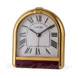 A GILT METAL & LACQUERED CARTIER DESK ALARM CLOCK CIRCA 1990s, REF. 6602
D: White dial with Roman