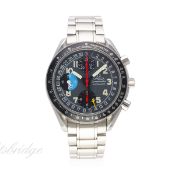 A GENTLEMAN'S STAINLESS STEEL OMEGA SPEEDMASTER AUTOMATIC TRIPLE CALENDAR CHRONOGRAPH BRACELET WATCH