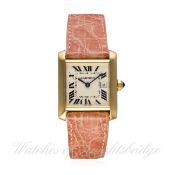 A MID SIZE 18K SOLID GOLD CARTIER TANK FRANCAISE WRIST WATCH CIRCA 2005, REF. 2466
D: Silver dial