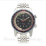 A RARE GENTLEMAN'S STAINLESS STEEL ENICAR SHERPA GUIDE 600 WORLD TIME GMT BRACELET WATCH CIRCA