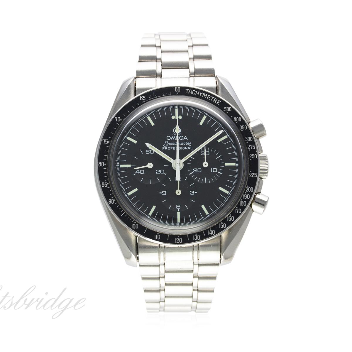 A GENTLEMAN'S STAINLESS STEEL OMEGA SPEEDMASTER PROFESSIONAL CHRONOGRAPH BRACELET WATCH CIRCA