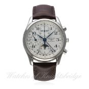 A GENTLEMAN'S STAINLESS STEEL LONGINES MASTER COLLECTION AUTOMATIC MOONPHASE TRIPLE CALENDAR