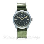 A GENTLEMAN'S BRITISH MILITARY W.W.W. LEMANIA WRIST WATCH CIRCA 1940s
D: Black dial with Arabic