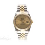 A GENTLEMAN'S STEEL & GOLD ROLEX OYSTER PERPETUAL DATEJUST BRACELET WATCH, REF. 16233 WITH