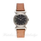 A RARE GENTLEMAN'S STAINLESS STEEL OMEGA WRIST WATCH CIRCA 1937, REF. 9372175
D: Black dial with