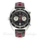 A GENTLEMAN'S STAINLESS STEEL HEUER AUTAVIA CHRONOGRAPH WRIST WATCH CIRCA 1970s, REF. 1163V
D: Black