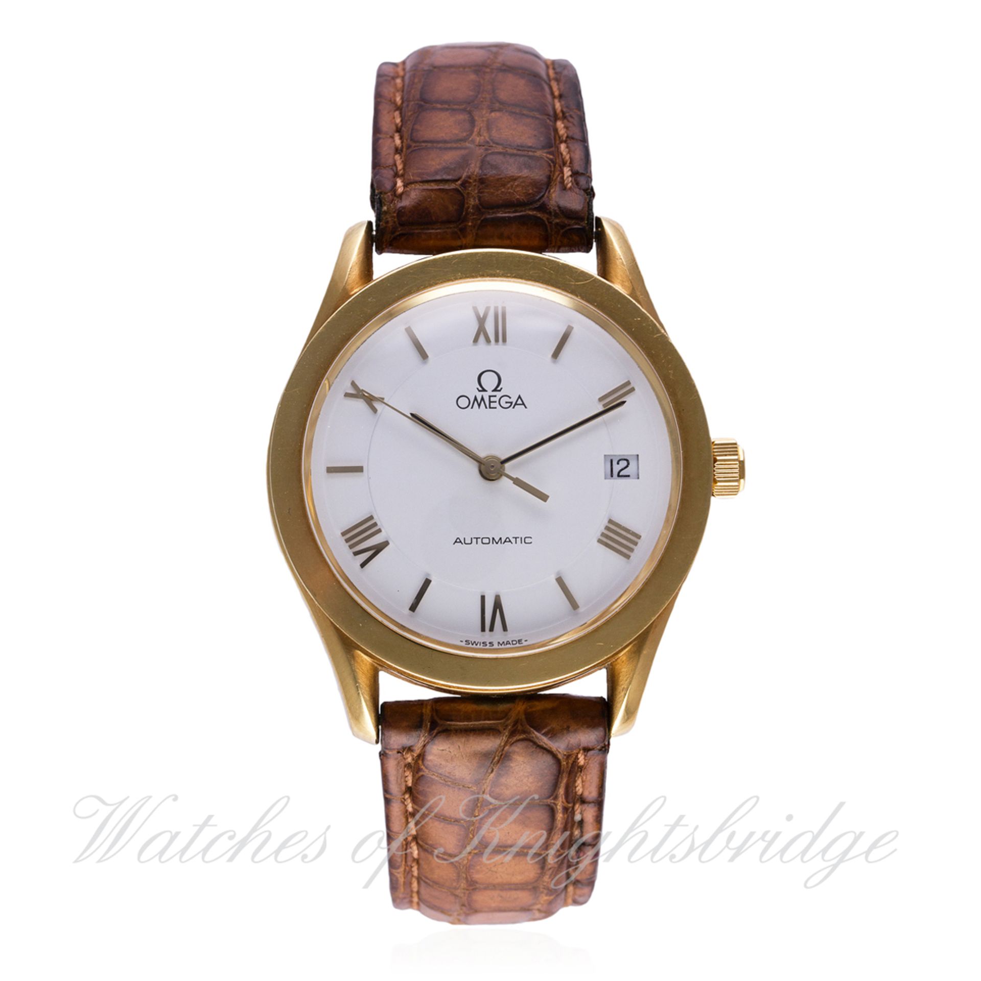 A GENTLEMAN'S 18K SOLID GOLD OMEGA WRIST WATCH CIRCA 2000, REF. 1660295
D: White dial with raised