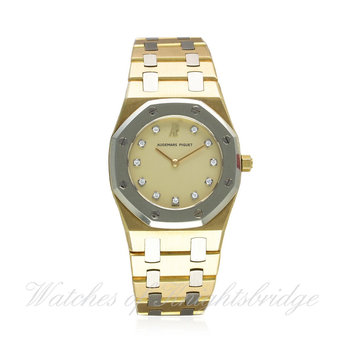 A FINE LADIES 18K SOLID WHITE & YELLOW GOLD AUDEMARS PIGUET ROYAL OAK BRACELET WATCH CIRCA 1990s