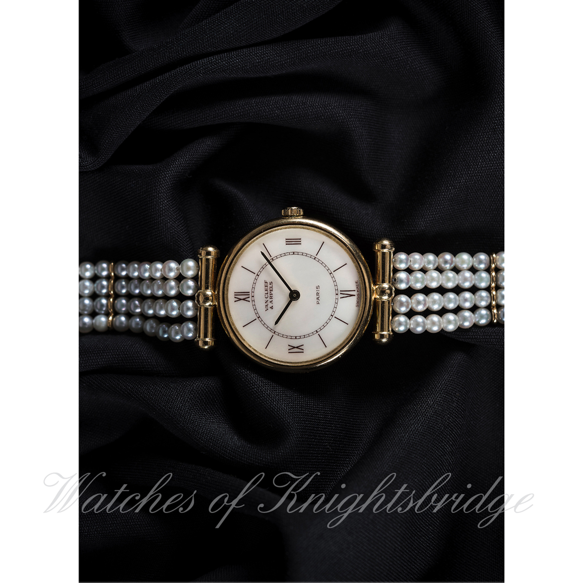 A FINE & RARE LADIES 18K SOLID GOLD AND PEARL VAN CLEEF & ARPELS PARIS BRACELET WATCH CIRCA 1990s, - Image 2 of 2