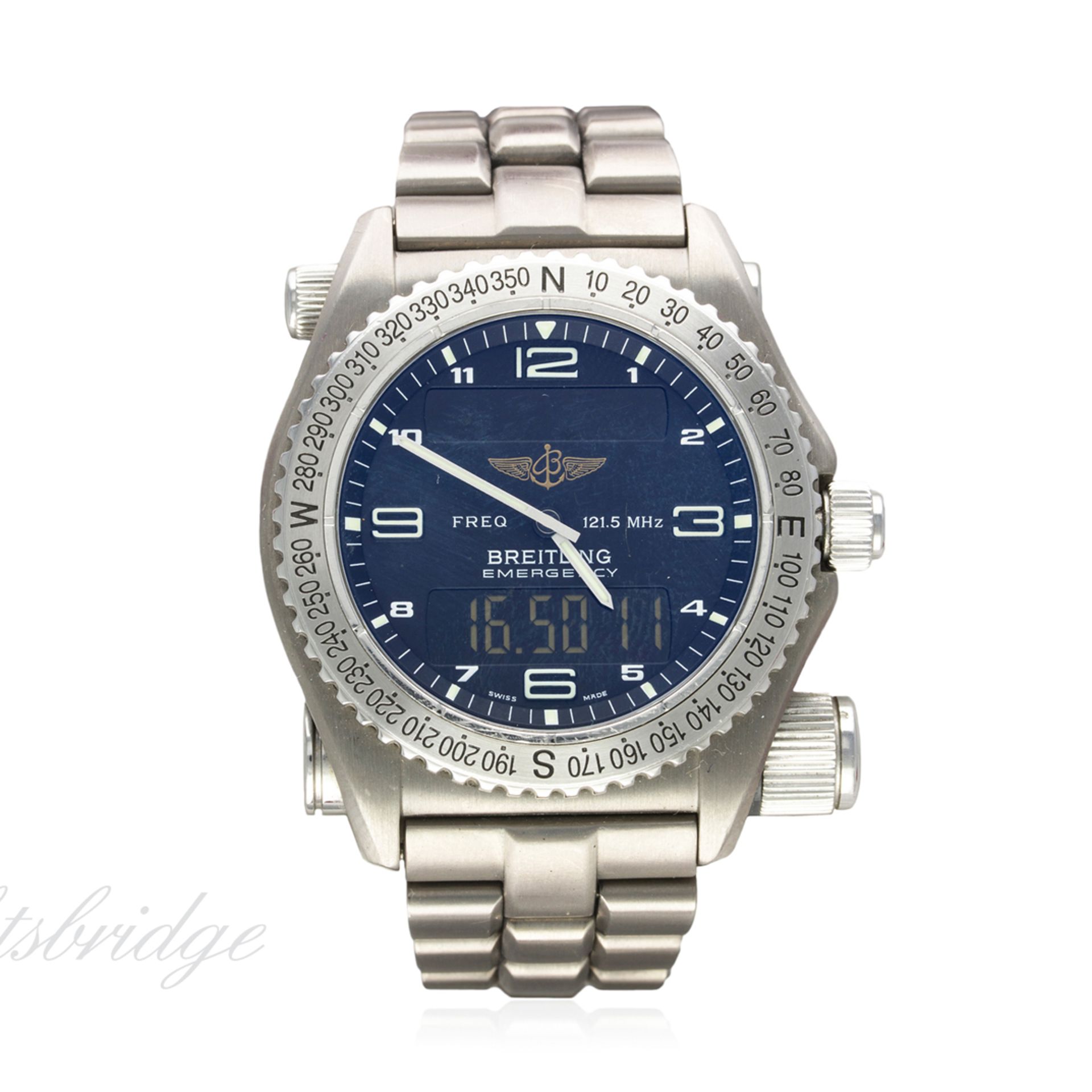 A GENTLEMAN'S TITANIUM BREITLING EMERGENCY BRACELET WATCH WITH COMPLETE BOX SET & PAPERS DATED