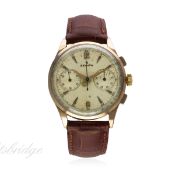 A GENTLEMAN'S LARGE SIZE 18K SOLID PINK GOLD ZENITH CHRONOGRAPH WRIST WATCH CIRCA 1940s, REF.