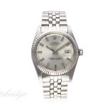 A RARE GENTLEMAN'S STEEL & WHITE GOLD ROLEX OYSTER PERPETUAL DATEJUST BRACELET WATCH CIRCA 1977,