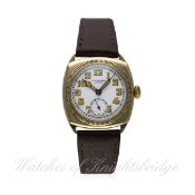 A GENTLEMAN'S 9CT SOLID GOLD J.W.BENSON WRIST WATCH CIRCA 1930s
D: White enamel dial with luminous