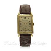 A GENTLEMAN'S 18K SOLID PINK GOLD VACHERON & CONSTANTIN RECTANGULAR WRIST WATCH DATED 1950 FROM CASE