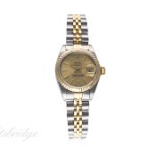 A LADIES STEEL & GOLD ROLEX OYSTER PERPETUAL DATEJUST BRACELET WATCH CIRCA 1991, REF. 69173
D: