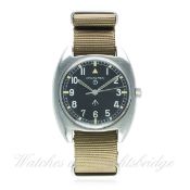 A GENTLEMAN'S STAINLESS STEEL BRITISH MILITARY HAMILTON WRIST WATCH DATED 1975
D: Black dial with