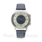 A RARE GENTLEMAN'S STAINLESS STEEL JAEGER LECOULTRE MEMOVOX AUTOMATIC ALARM WRIST WATCH CIRCA