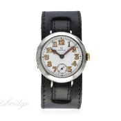 A RARE GENTLEMAN'S SOLID SILVER OMEGA "OFFICERS" WRIST WATCH CIRCA WWI
D: White enamel dial with