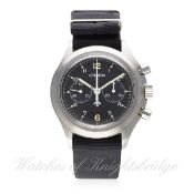 A RARE GENTLEMAN'S STAINLESS STEEL BRITISH MILITARY ROYAL NAVY LEMANIA PILOTS CHRONOGRAPH WRIST