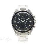 A RARE GENTLEMAN'S STAINLESS STEEL OMEGA SPEEDMASTER PROFESSIONAL CHRONOGRAPH BRACELET WATCH CIRCA