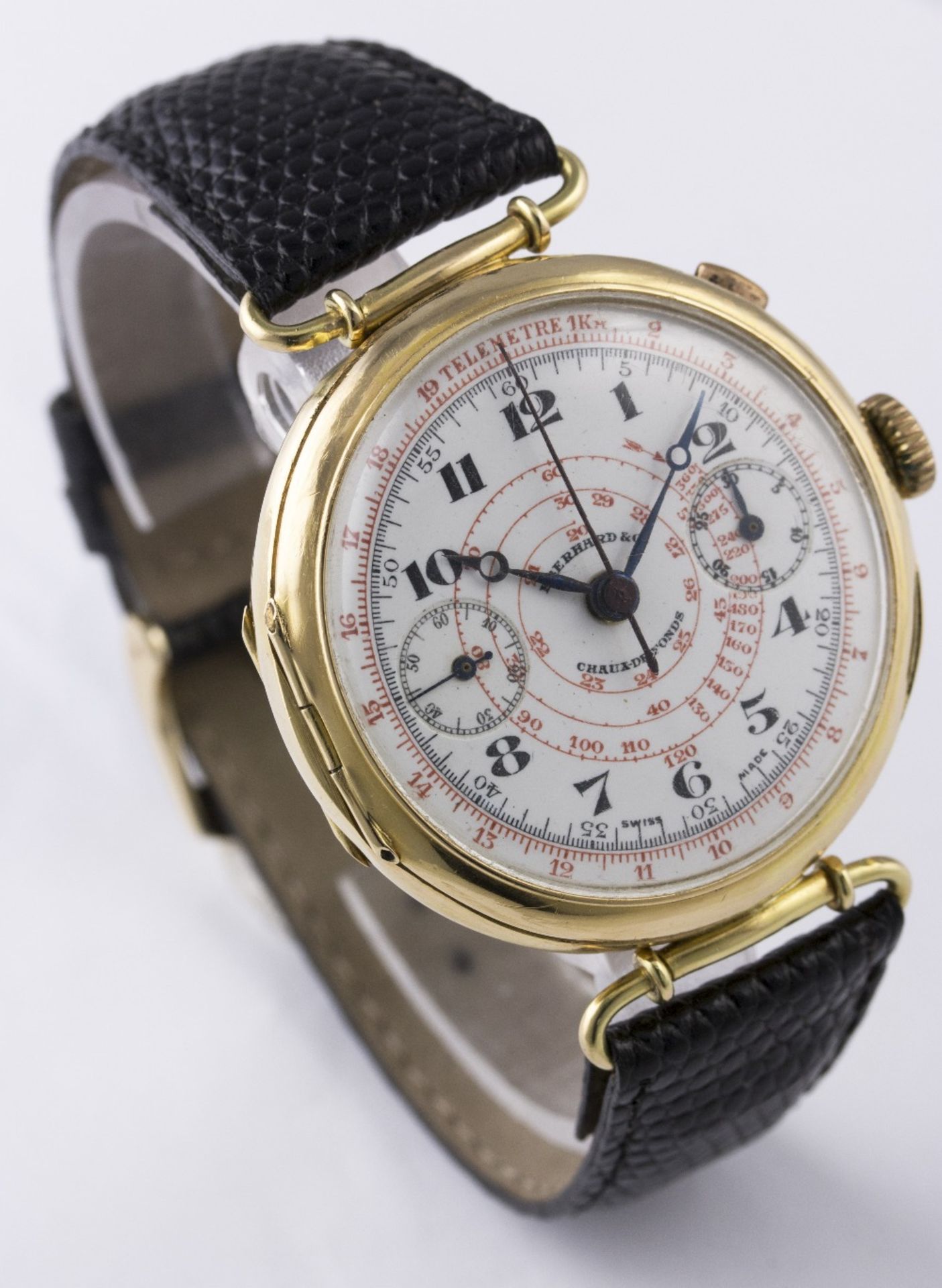 A GENTLEMAN'S 18K SOLID GOLD EBERHARD & CO SINGLE BUTTON CHRONOGRAPH WRIST WATCH CIRCA 1930s D: - Image 5 of 8