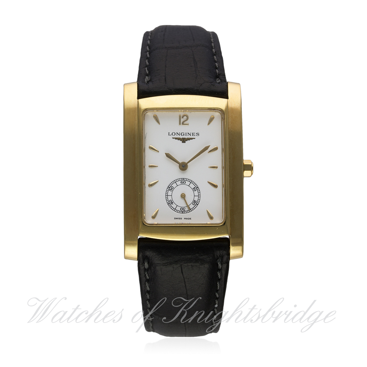 A GENTLEMAN'S 18K SOLID GOLD LONGINES WRIST WATCH CIRCA 2000, REF. L5.655.6
D: White dial with
