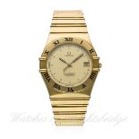 A GENTLEMAN'S 18K SOLID GOLD OMEGA CONSTELLATION CHRONOMETER BRACELET WATCH CIRCA 1980s WITH