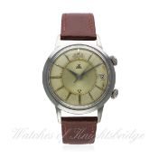 A RARE GENTLEMAN'S STAINLESS STEEL GUBELIN IPSOVOX AUTOMATIC ALARM WRIST WATCH CIRCA 1960s
D: Two