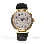 A GENTLEMAN'S 18K SOLID GOLD EBERHARD & CO SINGLE BUTTON CHRONOGRAPH WRIST WATCH CIRCA 1930s D: