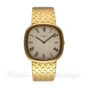 A FINE & RARE GENTLEMAN'S 18K SOLID GOLD PATEK PHILIPPE "JUMBO" ELLIPSE BRACELET WATCH CIRCA