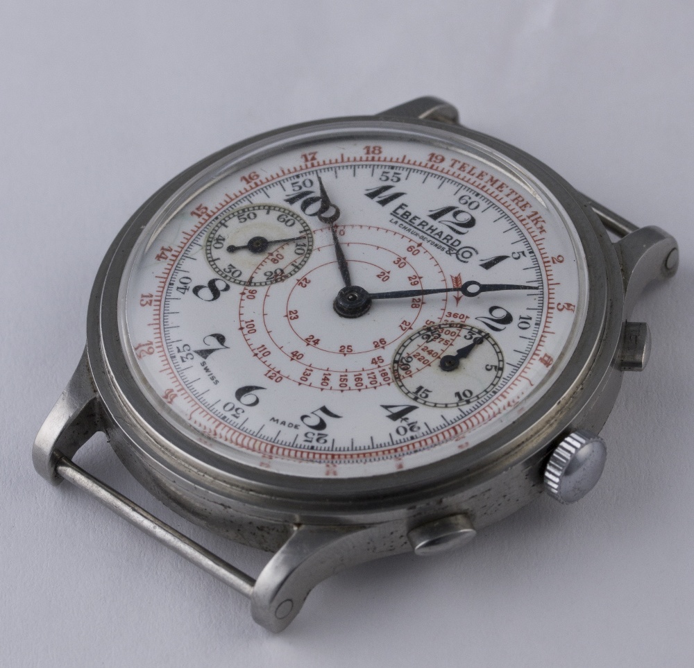 A RARE GENTLEMAN'S STAINLESS STEEL EBERHARD & CO CHRONOGRAPH WRIST WATCH CIRCA 1930s, REF. 7197
D: - Image 3 of 8