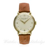 A GENTLEMAN'S LARGE SIZE 18K SOLID GOLD IWC WRIST WATCH CIRCA 1950s
D: Silver dial with gilt