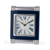 A PALLADIUM PLATED & BLUE LACQUERED CARTIER DESK ALARM CLOCK CIRCA 1990s, REF. 6603
D: White dial