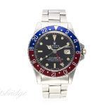 A GENTLEMAN'S STAINLESS STEEL ROLEX OYSTER PERPETUAL DATE GMT MASTER BRACELET WATCH CIRCA 1970, REF.