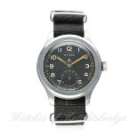 A GENTLEMAN'S STAINLESS STEEL BRITISH MILITARY W.W.W. CYMA WRIST WATCH CIRCA 1940s 
D: Black dial