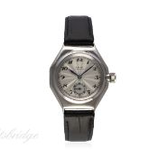 A GENTLEMAN'S CHROME PLATED ROLEX OYSTER OCTAGONAL WRIST WATCH CIRCA 1930s, REF. 8136
D: Silver