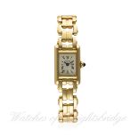 A FINE LADIES 18K SOLID GOLD CARTIER "MINI" TANK BRACELET WATCH DATED 1989, REF. 828003 WITH