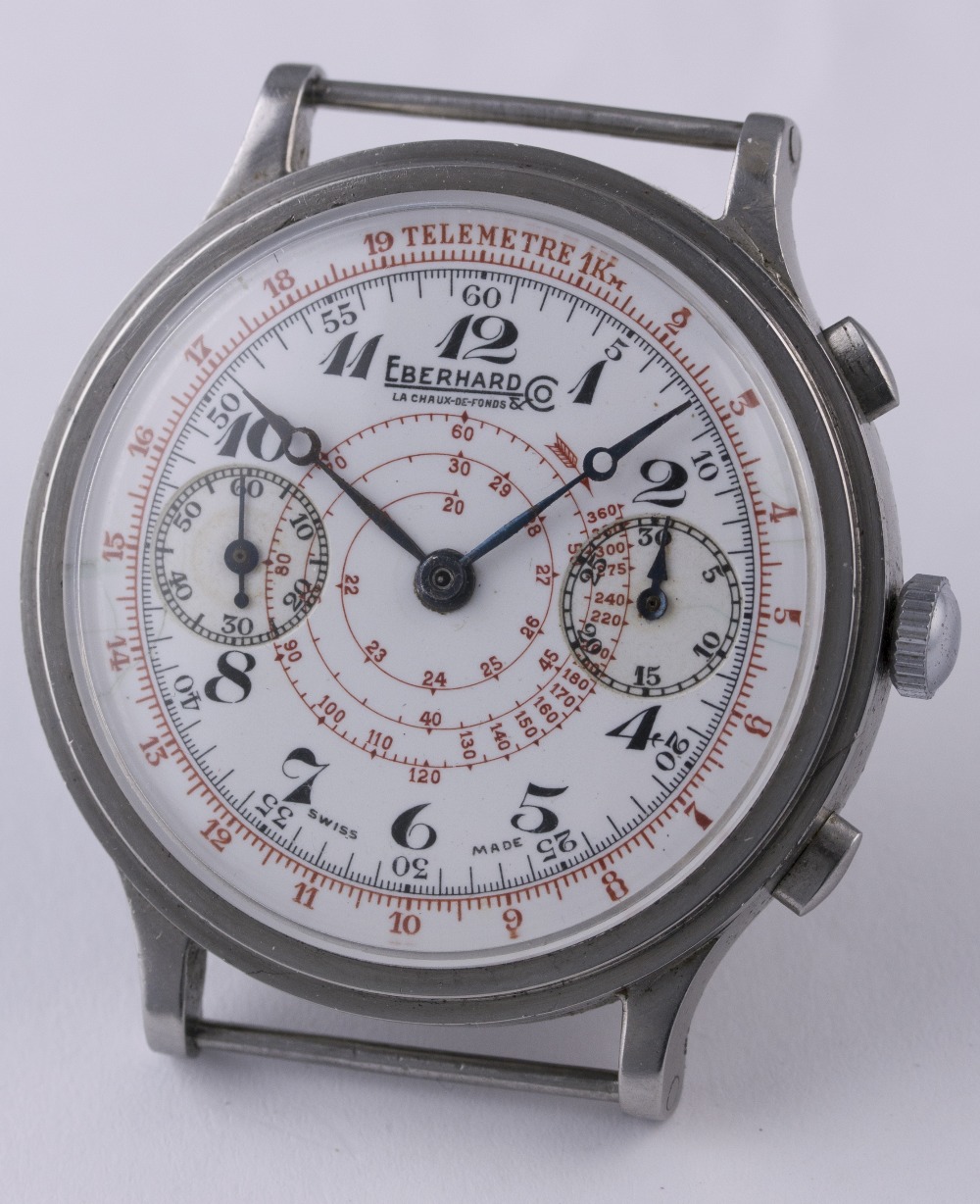 A RARE GENTLEMAN'S STAINLESS STEEL EBERHARD & CO CHRONOGRAPH WRIST WATCH CIRCA 1930s, REF. 7197
D: - Image 2 of 8