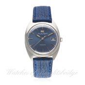 A GENTLEMAN'S STAINLESS STEEL IWC AUTOMATIC WRIST WATCH CIRCA 1960s
D: Blue sunburst dial with black