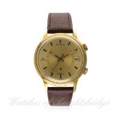 A RARE GENTLEMAN'S 18K SOLID GOLD JAEGER LECOULTRE MEMOVOX AUTOMATIC ALARM WRIST WATCH CIRCA 1970s