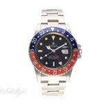 A GENTLEMAN'S STAINLESS STEEL ROLEX OYSTER PERPETUAL DATE GMT MASTER BRACELET WATCH DATED 1988, REF.