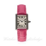 A LADIES 18K SOLID WHITE GOLD CARTIER TANK WRIST WATCH CIRCA 2005, REF. 2679 WITH CARTIER BOX
D: